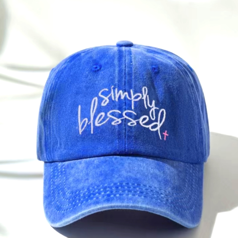 💙SIMPLY BLESSED Unisex Embroidered Royal Blue Adjustable Baseball Hat Cap NWT